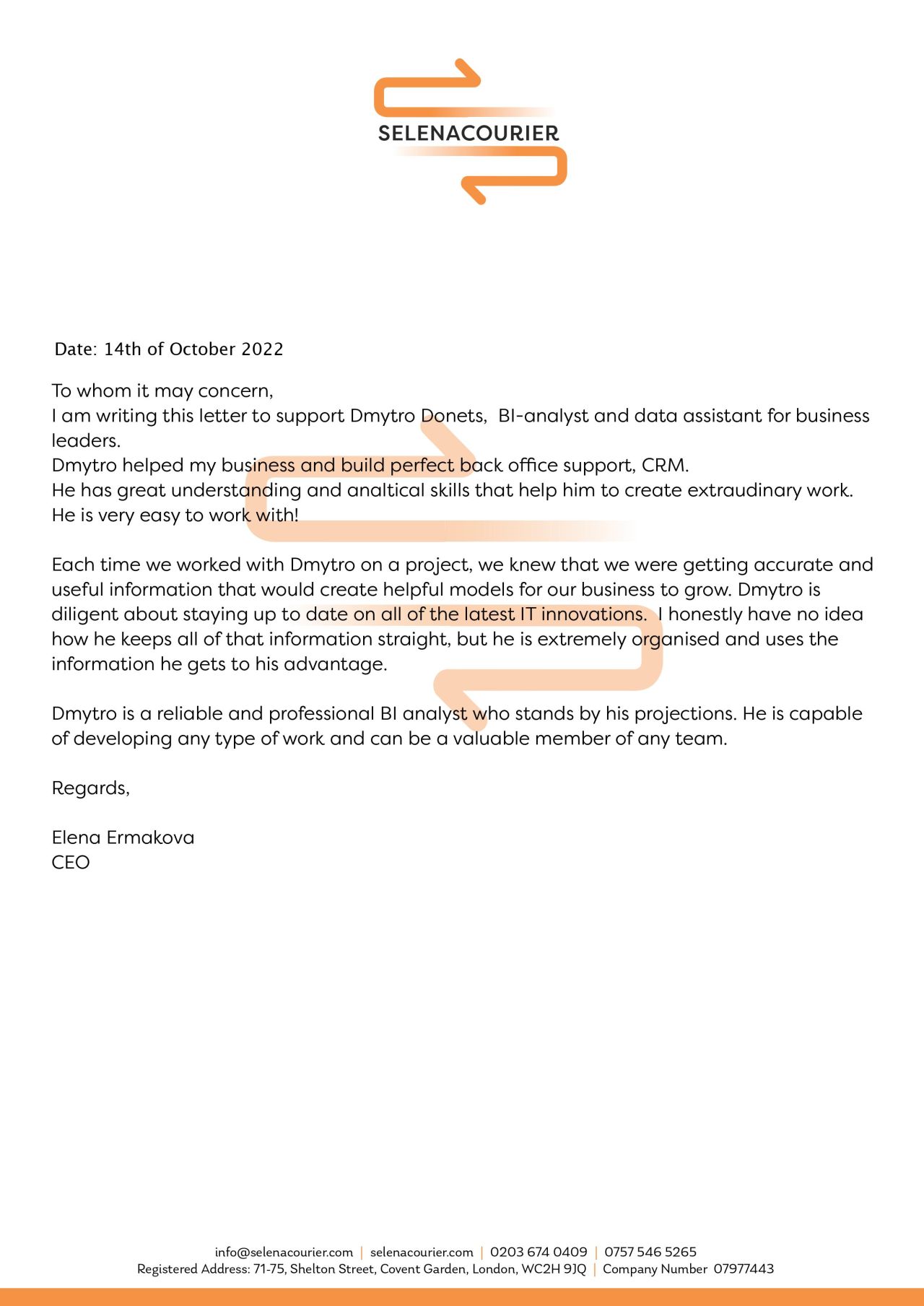 Review from Selena Logistics