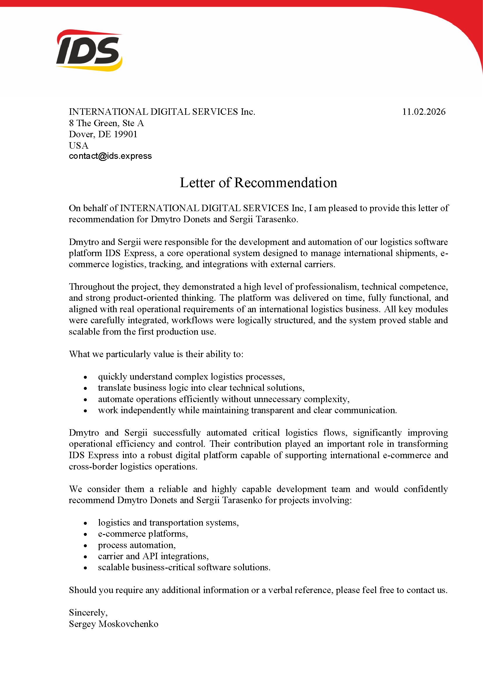 Review from International Digital Services