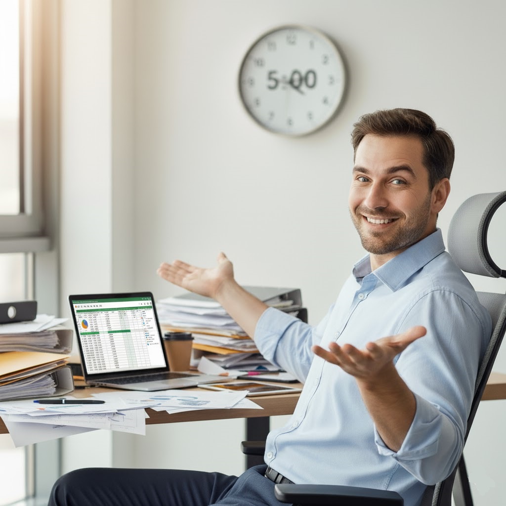 Overwhelmed entrepreneur drowning in routine business tasks